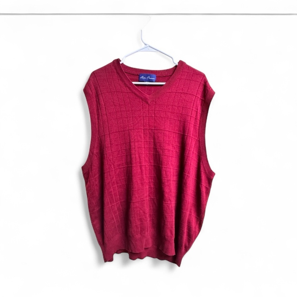 Alan Flusser 100% Silk Sweater Vest XXL Burgundy Red Knit V-Neck Pullover